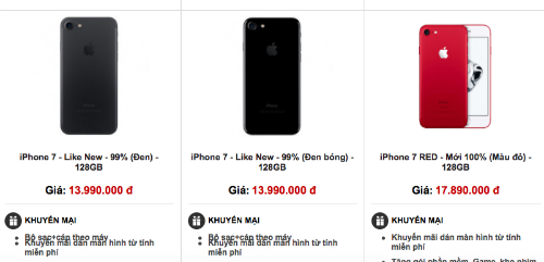 iPhone 7 và 7 Plus qua sử dụng bắt đầu phổ biến và được các cửa hàng xách bán như hàng mới, nhưng giá rẻ hơn vài triệu đồng.