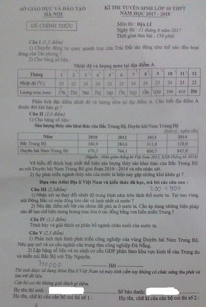 Đề Địa lý dài, thí sinh khó 