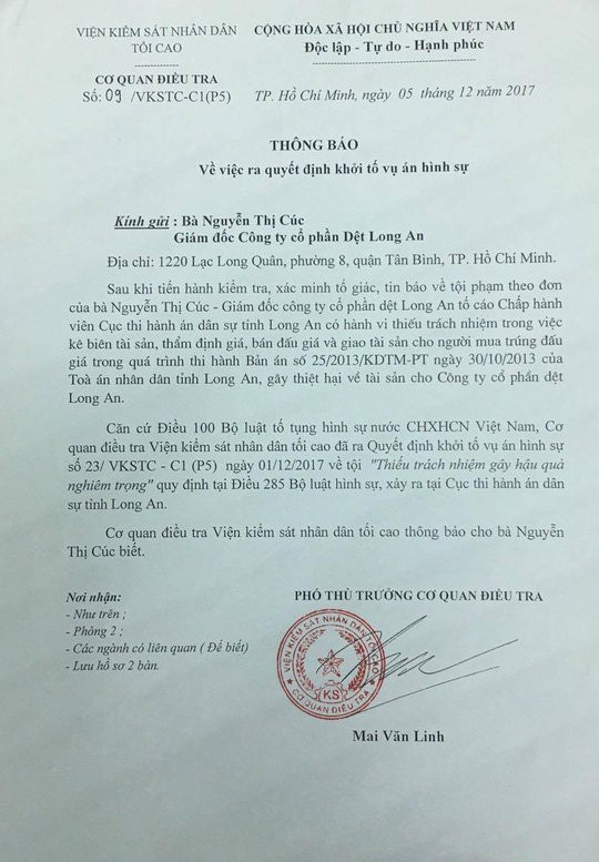 Khởi tố vụ án tại Cục thi hành án dân sự Long An - Ảnh 1.