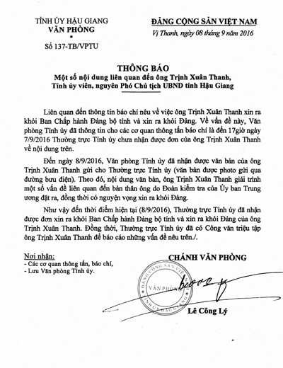 hau giang phat cong van trieu tap ong trinh xuan thanh hinh anh 2