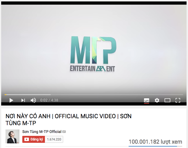 Ky luc MV Son Tung MTP, mv noi nay co anh, nơi này có anh sơn tùng, nơi này có anh mtp, kỷ lục video sơn tùng, video 100 triệu views, sơn tùng mtp, mv nơi này có anh, hit 100 triệu views, giải trí, tin giải trí, tin tức mới nhất, tin trong ngày, sao việt, youtube, vtc.vn, vtc news - 1