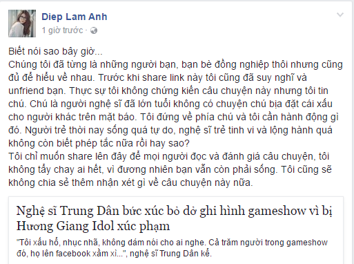 Hinh anh Trang Tran thang thung goi Huong Giang la anh, khuyen nen dung song kieu co hoi