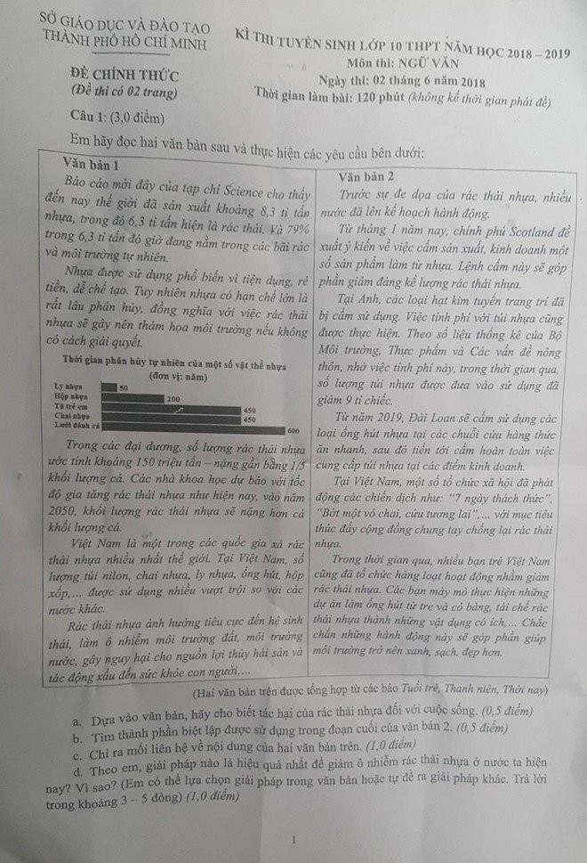 De thi Ngu van vao lop 10 o Sai Gon hinh anh 1