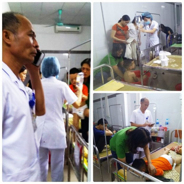 Các bé có biểu hiện sốt cao, đau bụng.