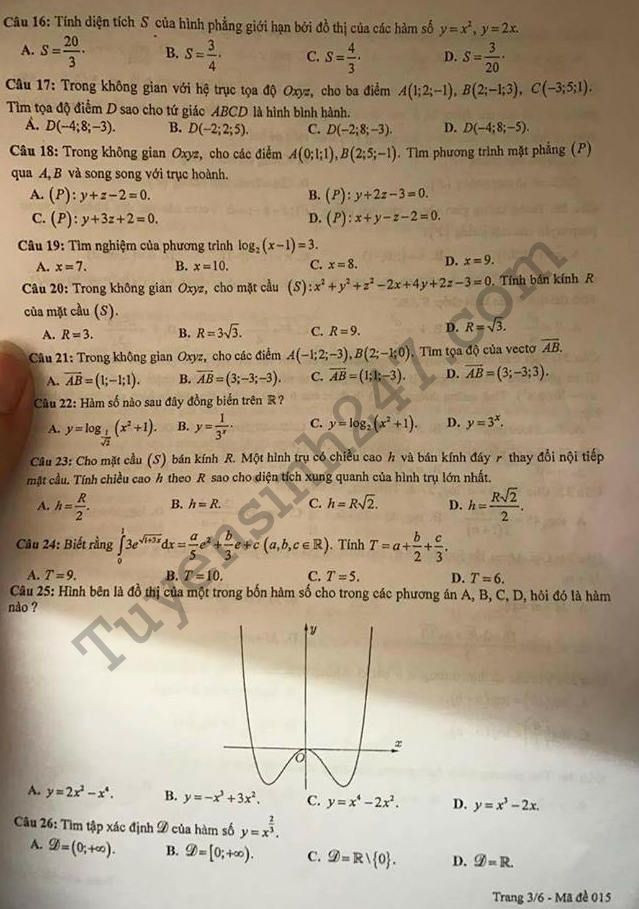 De thi thu THPT Quoc gia mon Toan So GD Ha Noi 2017