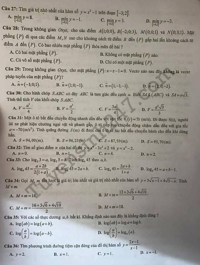 De thi thu THPT Quoc gia mon Toan So GD Ha Noi 2017