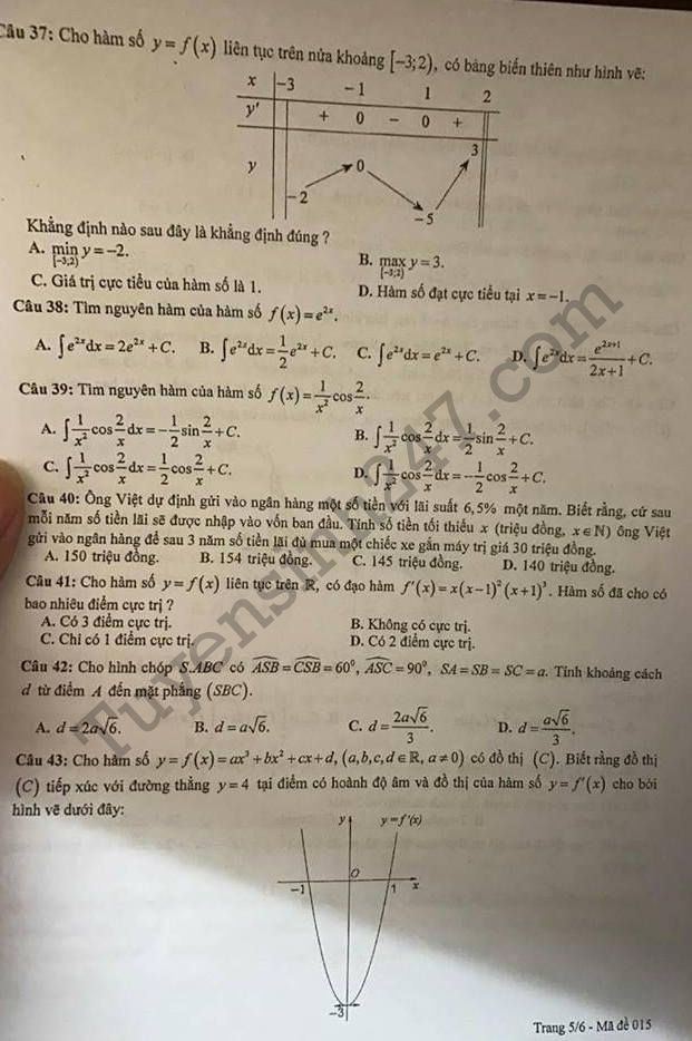 De thi thu THPT Quoc gia mon Toan So GD Ha Noi 2017