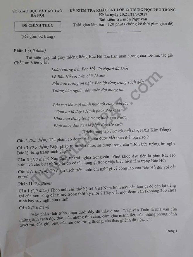 De thi thu THPT Quoc gia mon Van 2017 - So GD Ha Noi