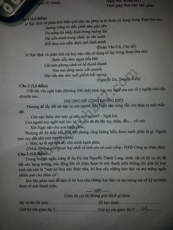 De thi vao lop 10 mon Van chuyen Binh Phuoc 2017