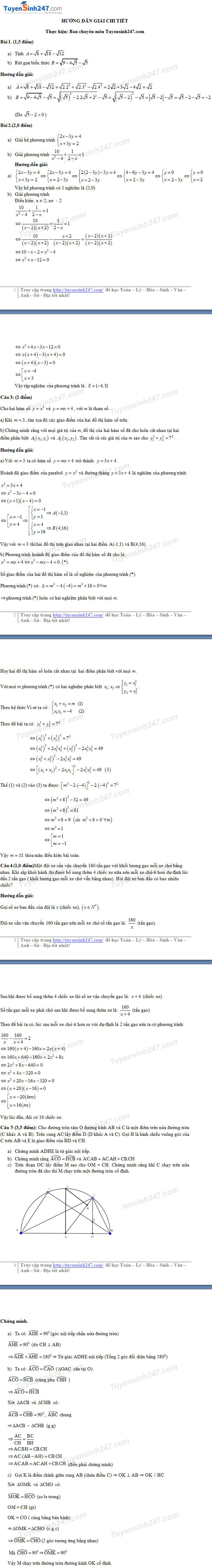 Dap an de thi mon Toan vao lop 10 nam 2017 - TP Da Nang