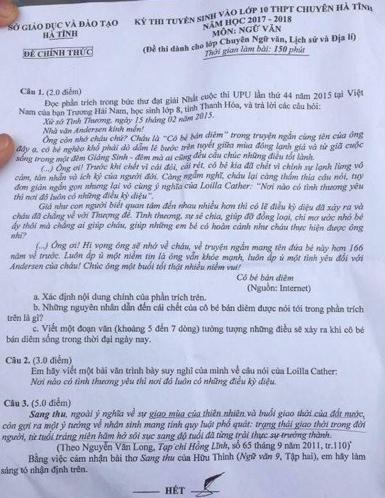 đề thi lớp 10, đề thi văn, tuyển sinh lớp 10