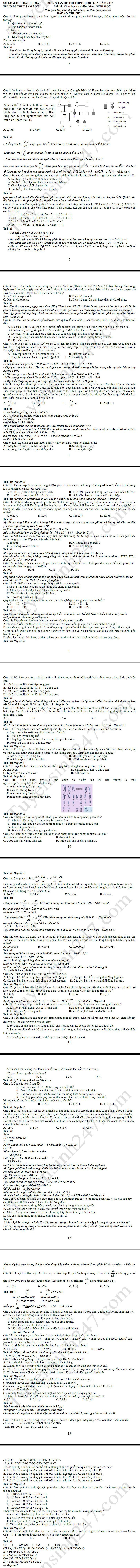 De thi thu THPT Quoc gia mon Sinh – THPT Sam Son nam 2017