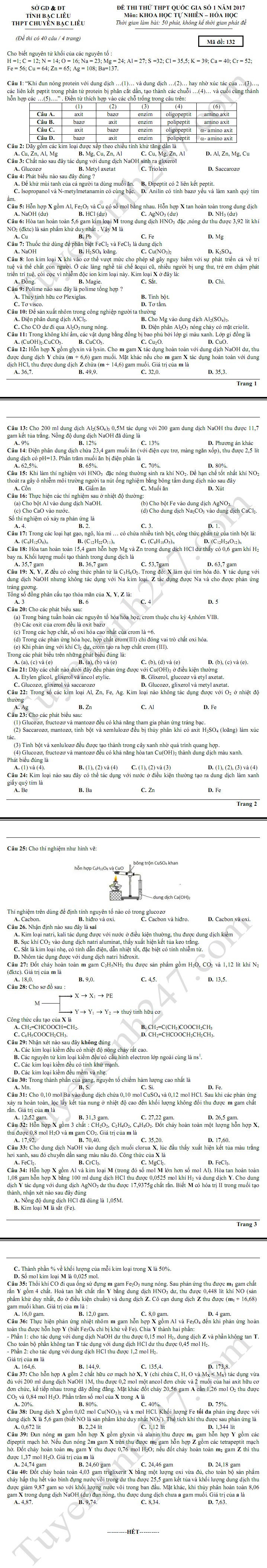 De thi thu THPTQG mon Hoa – THPT Chuyen Bac Lieu 2017