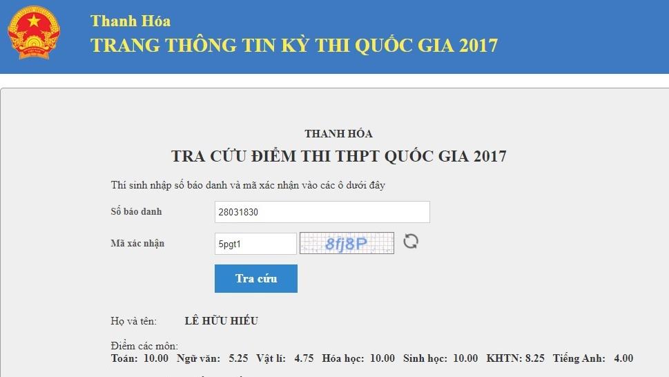 Thi THPT quốc gia, Thi trung học phổ thông quốc gia, Điểm thi THPT quốc gia 2017