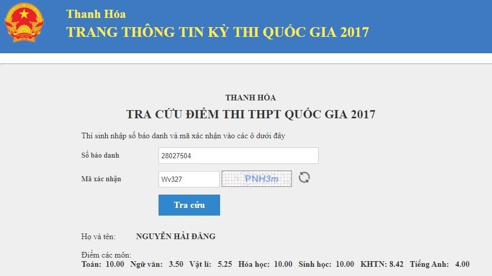 Thi THPT quốc gia, Thi trung học phổ thông quốc gia, Điểm thi THPT quốc gia 2017