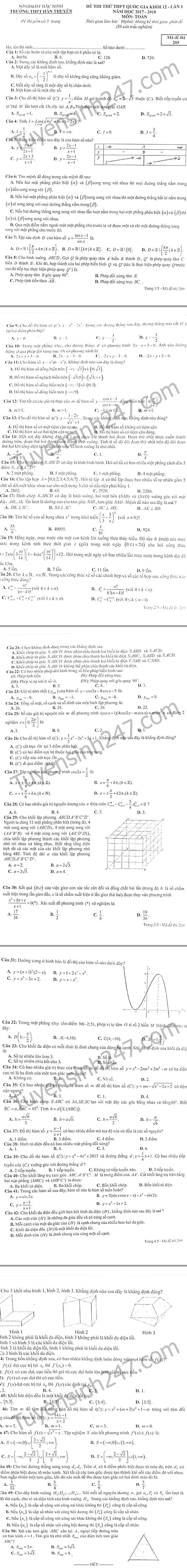De thi thu THPTQG 2018 mon Toan - THPT Han Thuyen lan 1 (co loi giai)