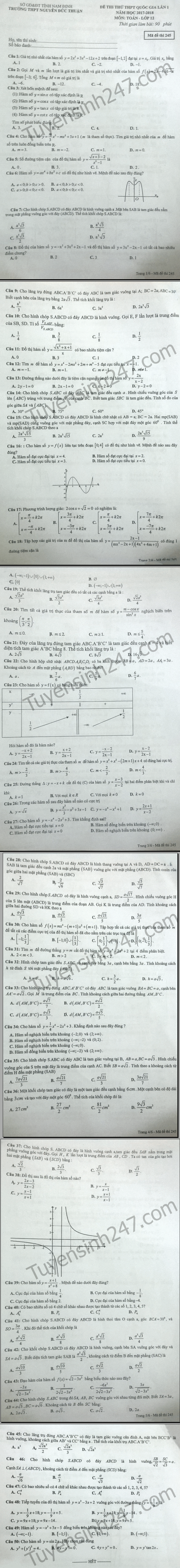 De thi thu THPT Quoc gia 2018 mon Toan - THPT Nguyen Duc Thuan