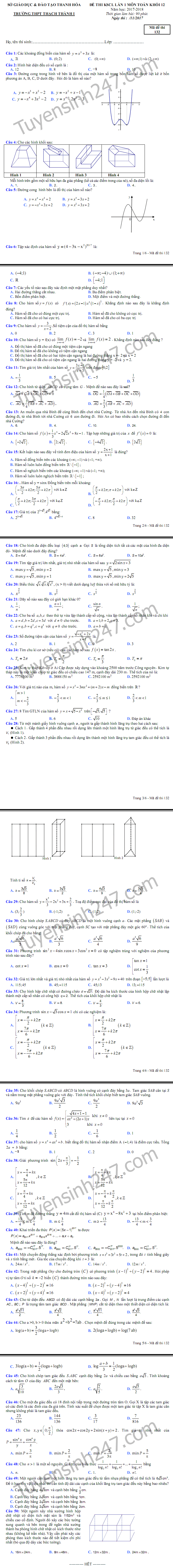 De thi thu THPT Quoc gia mon Toan 2018 - THPT Thach Thanh lan 1