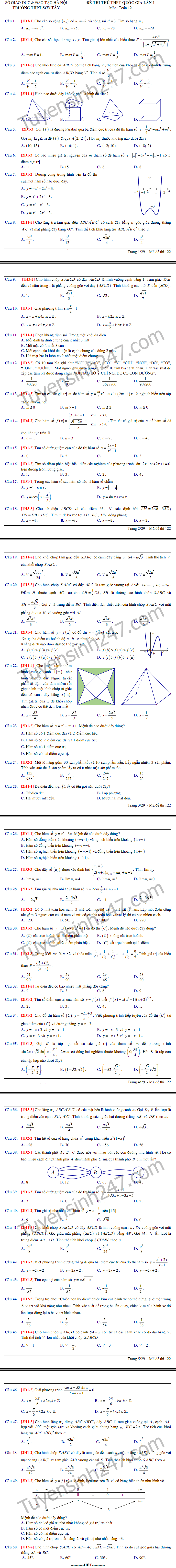 De thi thu THPT Quoc gia mon Toan THPT Son Tay 2018 Lan 1