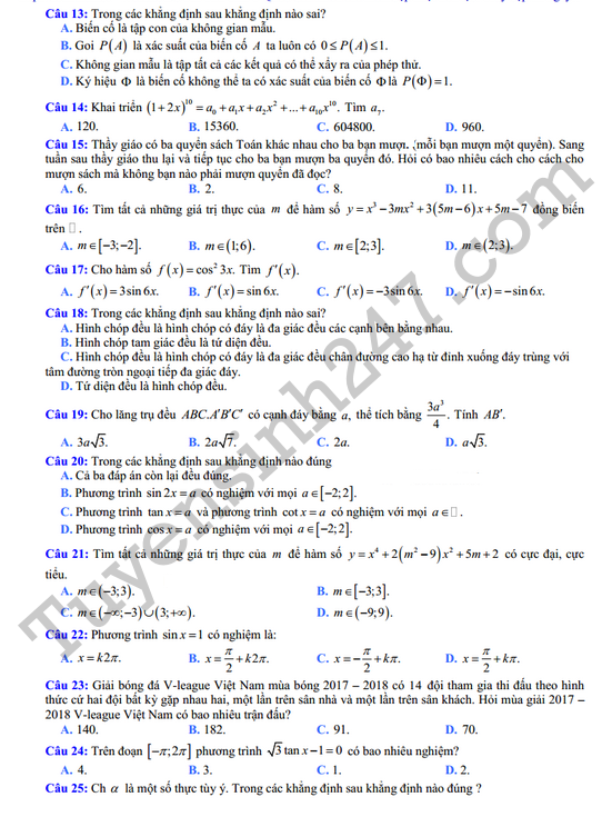 De thi thu THPT Quoc gia mon Toan - THPT Ngo Gia Tu 2018 lan 1