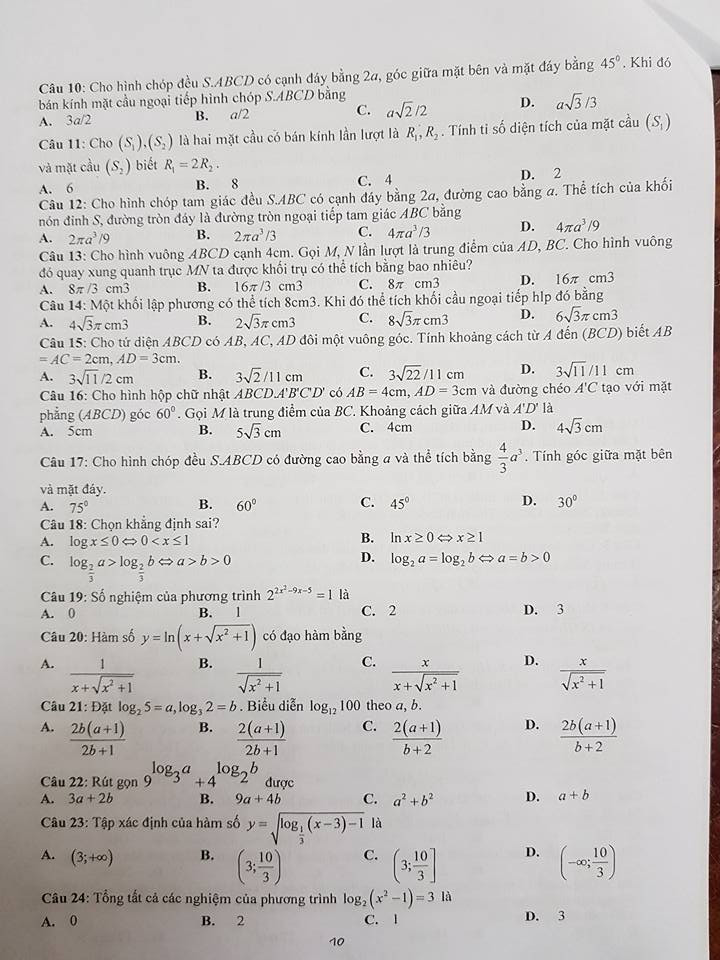 De cuong on tap ki 1 lop 12 mon Toan 2017 - THPT Chuyen Ngoai ngu