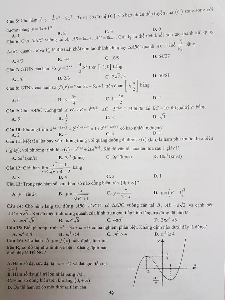 De cuong on tap ki 1 lop 12 mon Toan 2017 - THPT Chuyen Ngoai ngu