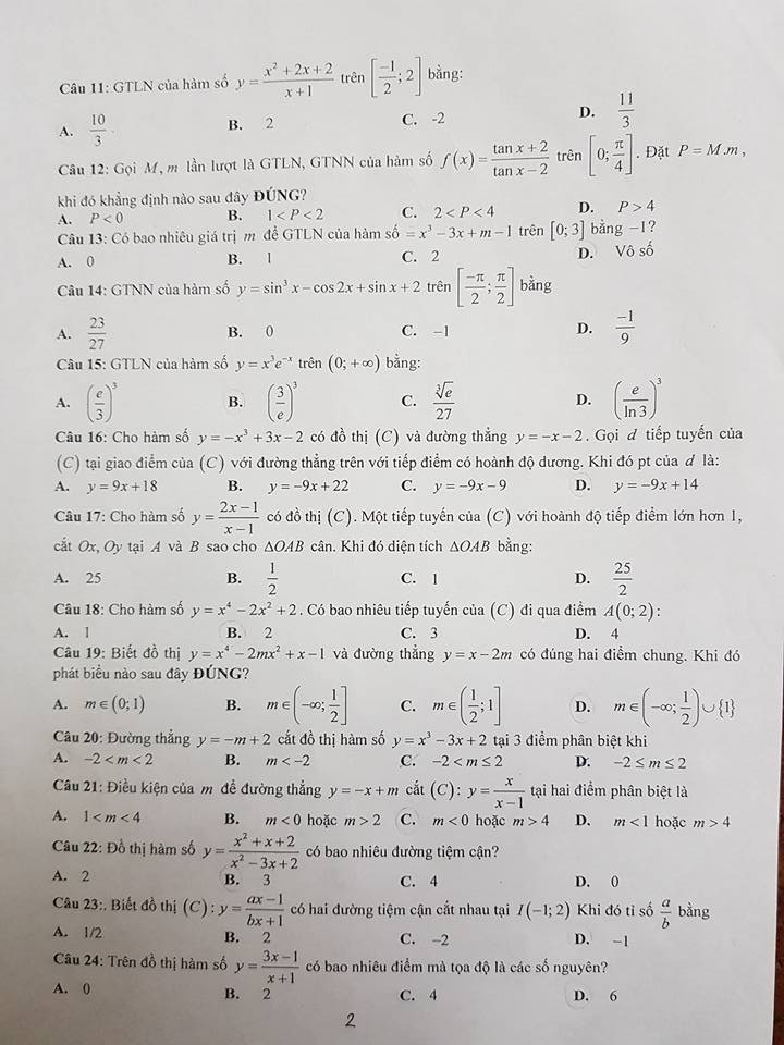 De cuong on tap ki 1 lop 12 mon Toan 2017 - THPT Chuyen Ngoai ngu