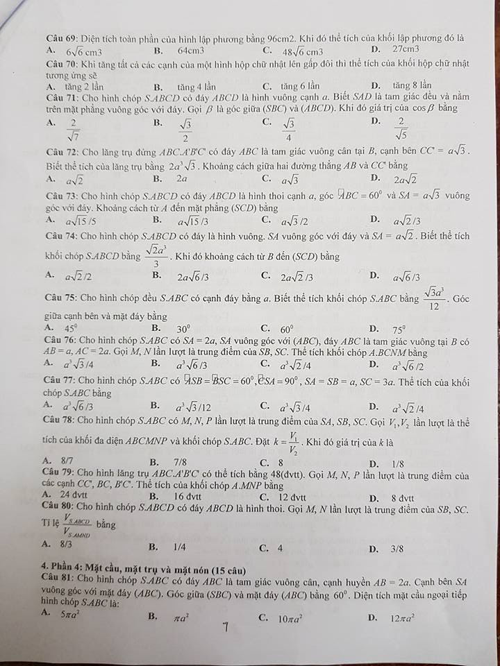 De cuong on tap ki 1 lop 12 mon Toan 2017 - THPT Chuyen Ngoai ngu