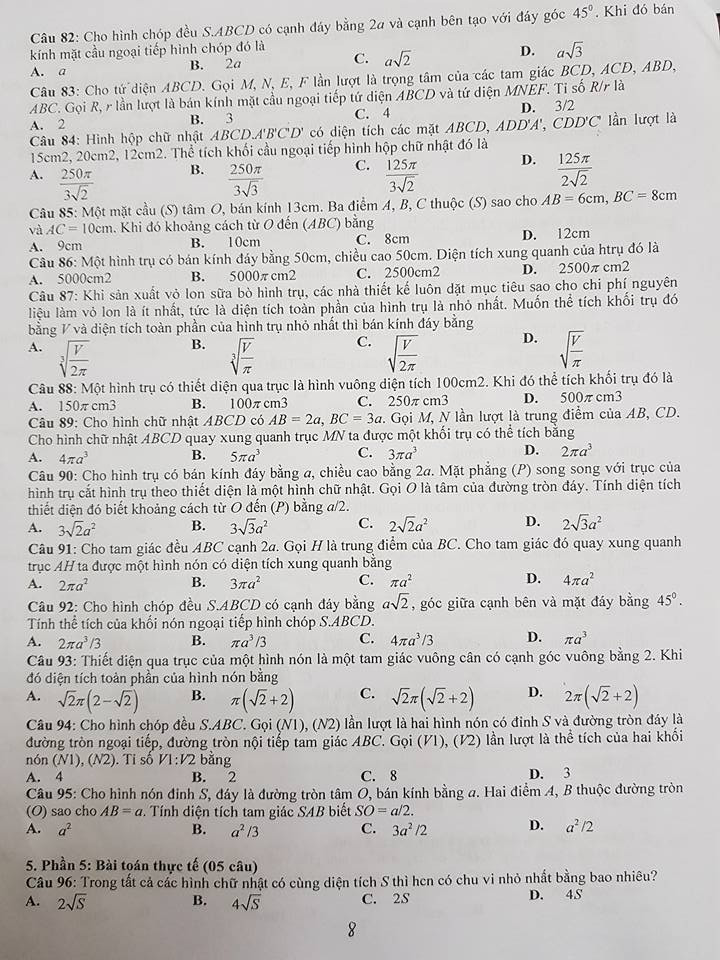 De cuong on tap ki 1 lop 12 mon Toan 2017 - THPT Chuyen Ngoai ngu