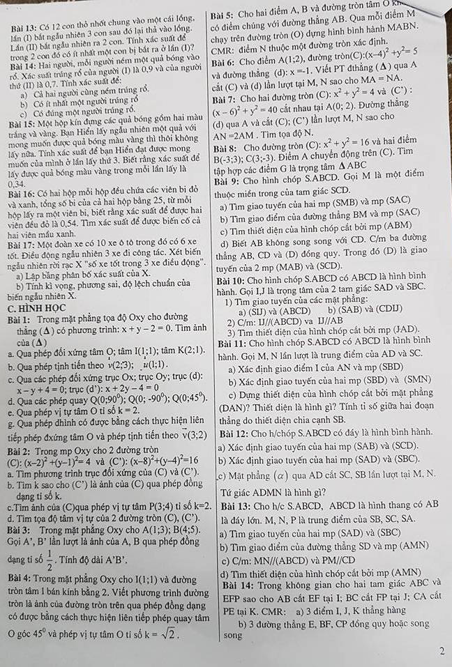 De cuong on tap hoc ki 1 lop 11 mon Toan - THPT Viet Duc 2017