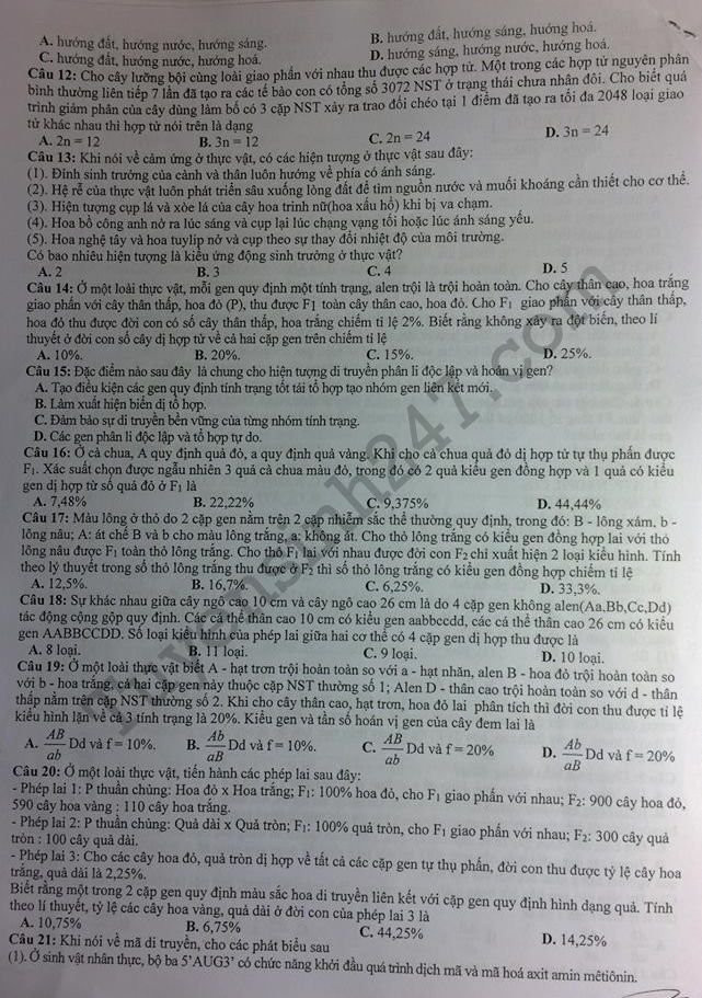 De thi thu THPTQG mon Sinh 2018 - THPT Quang Xuong 1