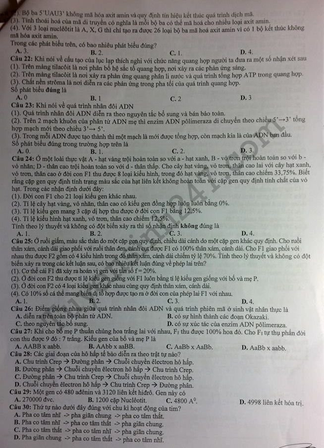 De thi thu THPTQG mon Sinh 2018 - THPT Quang Xuong 1