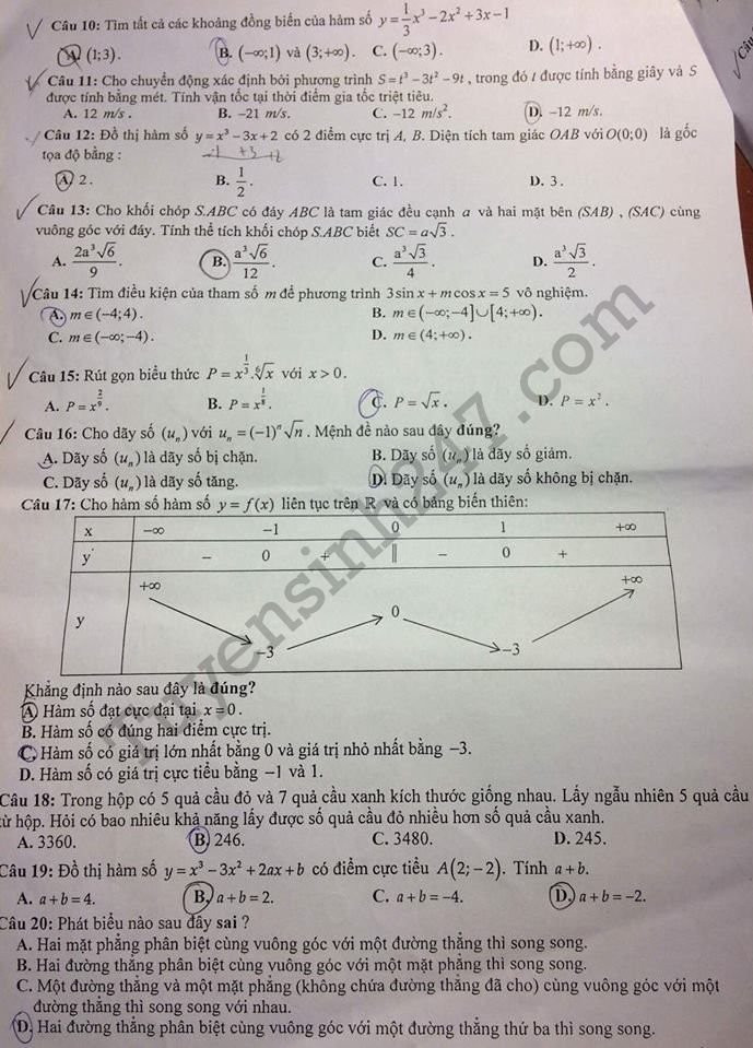 De thi thu THPTQG mon Toan 2018 - THPT Quang Xuong 1