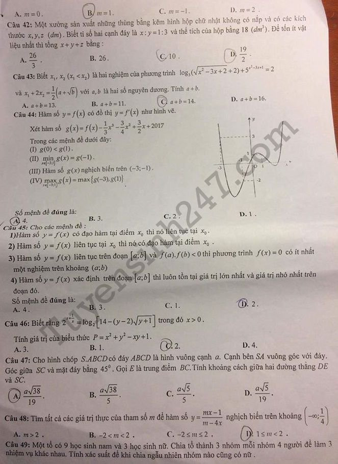 De thi thu THPTQG mon Toan 2018 - THPT Quang Xuong 1