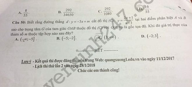 De thi thu THPTQG mon Toan 2018 - THPT Quang Xuong 1