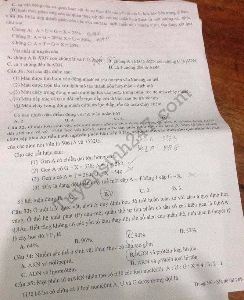 De thi thu THPTQG mon Sinh 2018 - THPT Chuyen Lam Son lan 1