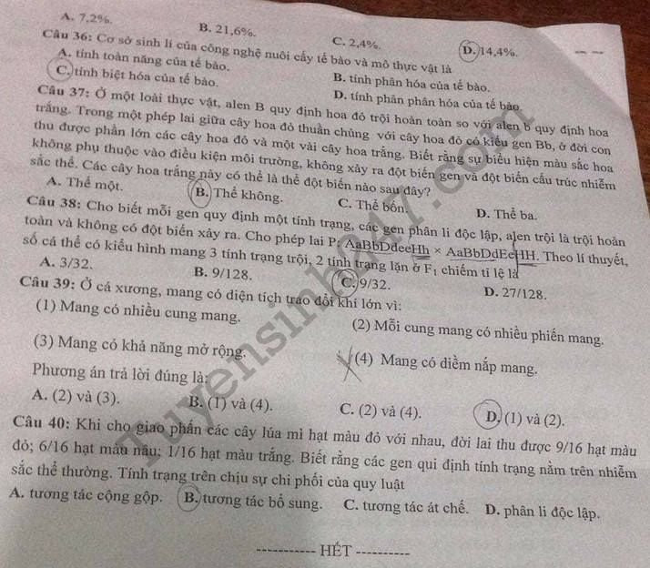 De thi thu THPTQG mon Sinh 2018 - THPT Chuyen Lam Son lan 1