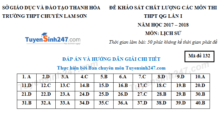 De thi thu THPTQG mon Su THPT Chuyen Lam Son 2018 lan 1