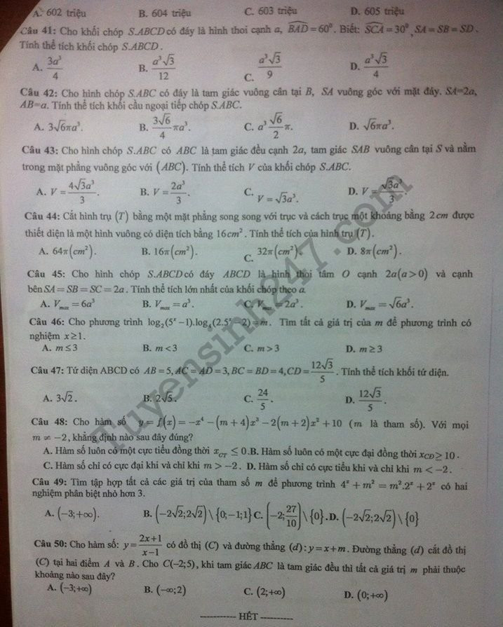 De thi hoc ki 1 lop 12 mon Toan 2017 - 2018 THPT Co Loa