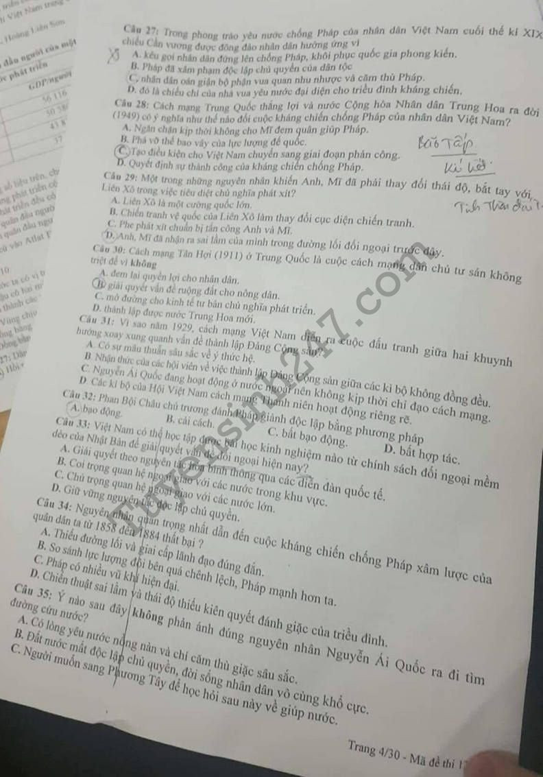 De thi thu THPTQG mon Su THPT Chuyen Lam Son 2018 lan 1