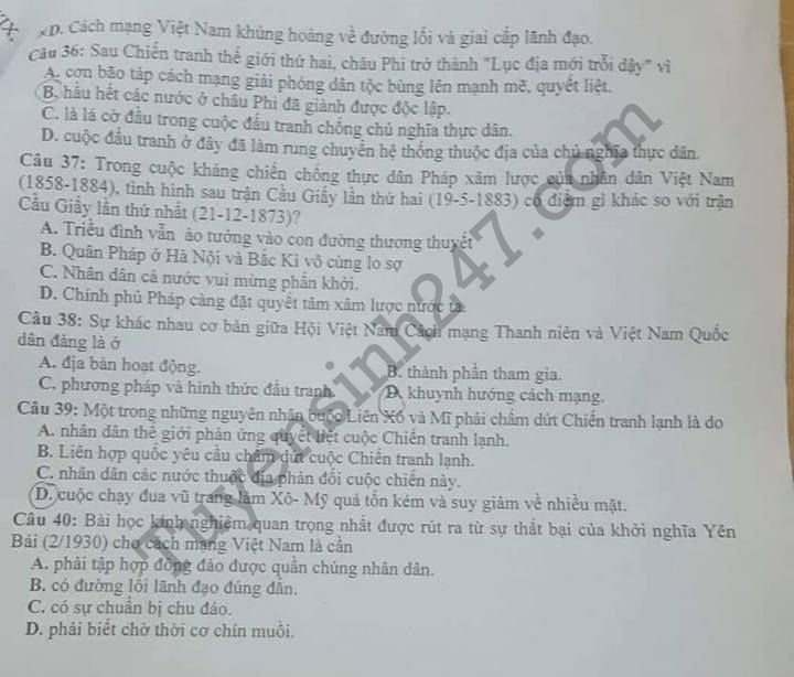 De thi thu THPTQG mon Su THPT Chuyen Lam Son 2018 lan 1