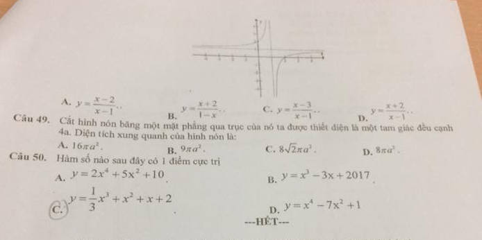 De thi ki 1 lop 12 mon Toan nam 2017 - 2018 THPT Hai Ba Trung