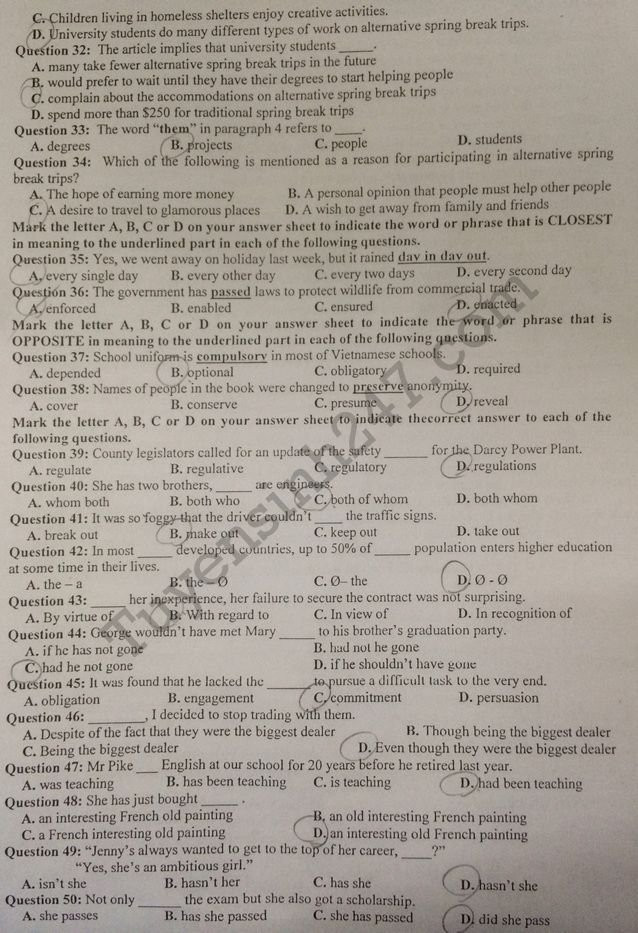 De thi thu THPTQG mon Anh 2018 THPT Chuyen Bac Ninh lan 2