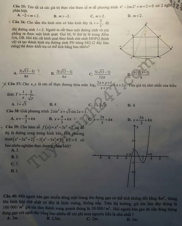 Dap an de thi thu THPT Quoc gia mon Toan 2018 THPT Chuyen Bac Ninh lan 2