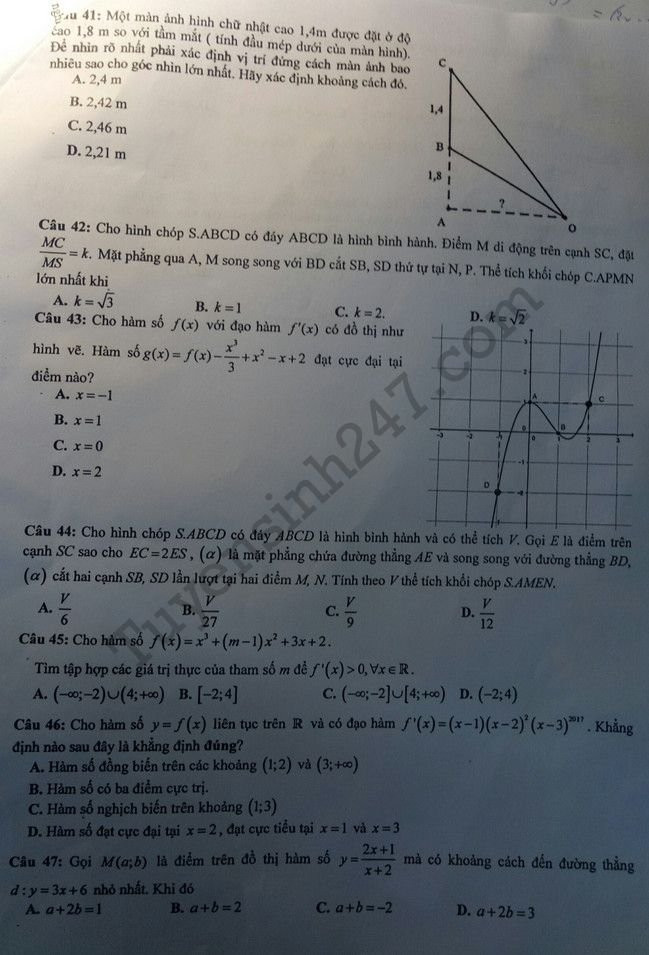 Dap an de thi thu THPT Quoc gia mon Toan 2018 THPT Chuyen Bac Ninh lan 2