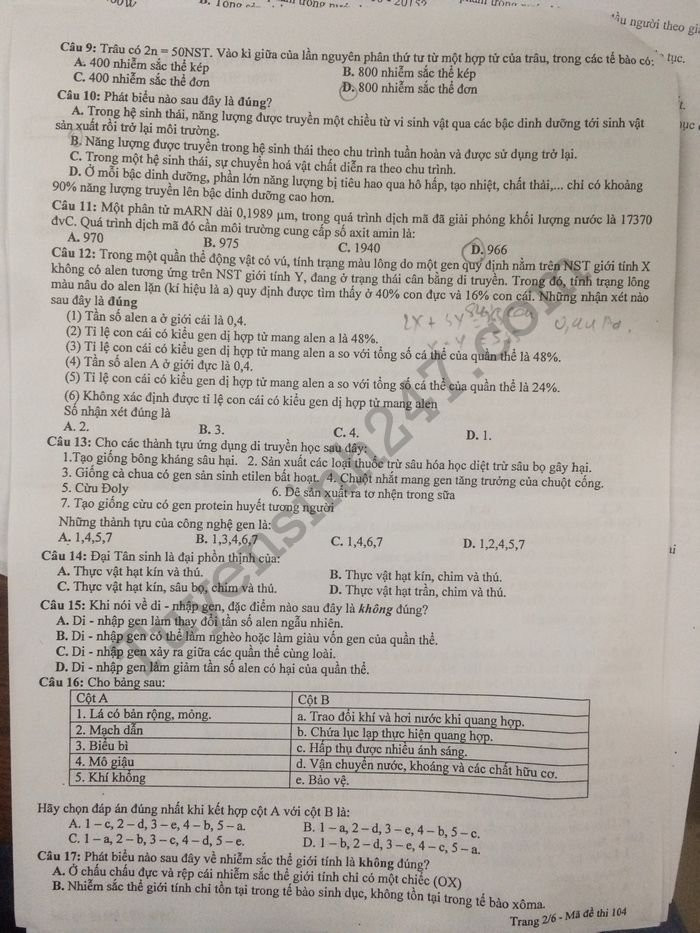 De thi thu THPTQG mon Sinh 2018 THPT Chuyen Bac Ninh lan 2