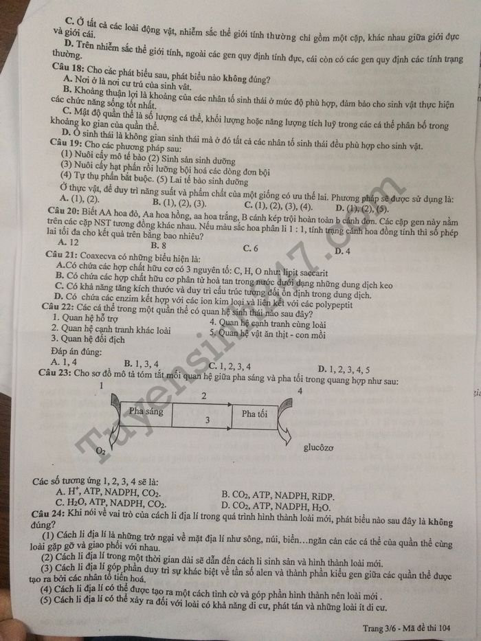 De thi thu THPTQG mon Sinh 2018 THPT Chuyen Bac Ninh lan 2