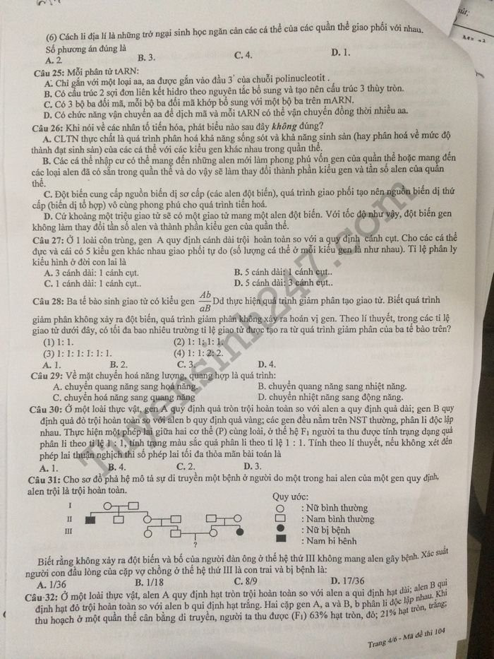 De thi thu THPTQG mon Sinh 2018 THPT Chuyen Bac Ninh lan 2