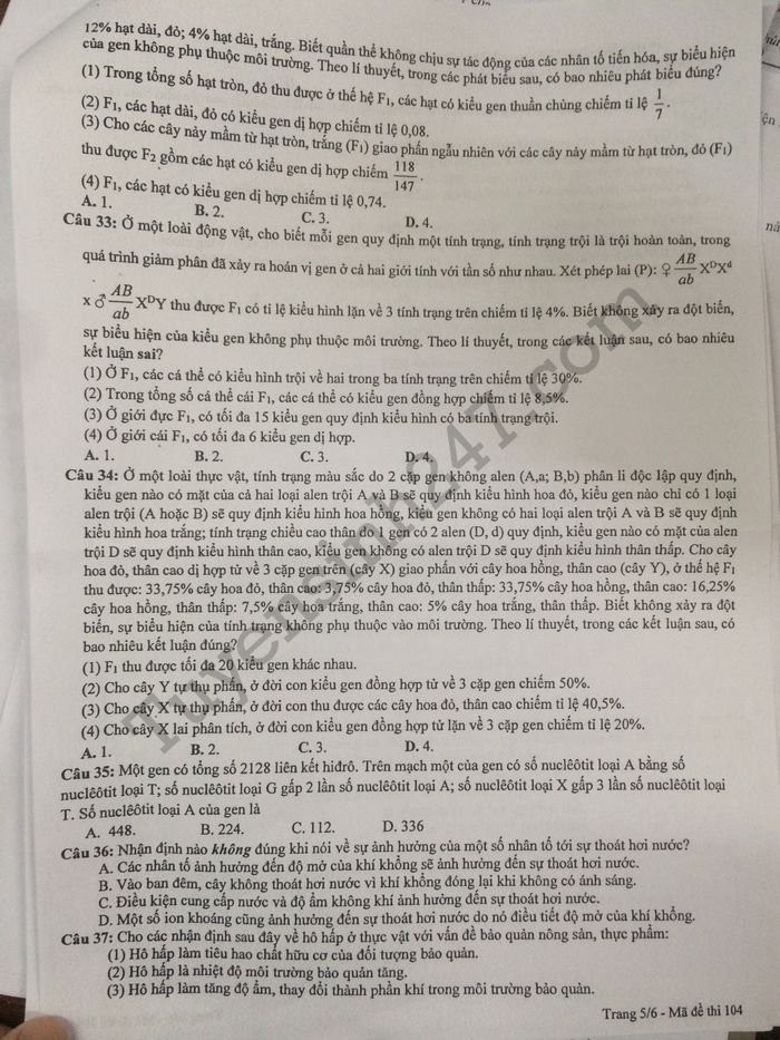 De thi thu THPTQG mon Sinh 2018 THPT Chuyen Bac Ninh lan 2