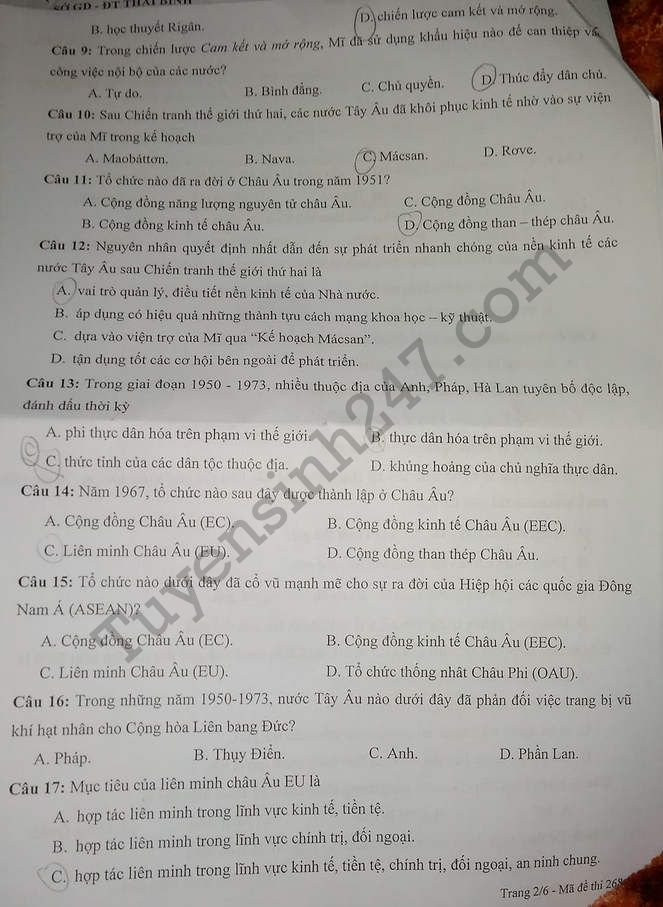 De thi thu THPTQG mon Su 2018 - THPT Chuyen Thai Binh lan 2